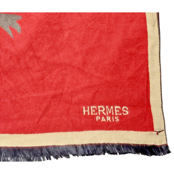 HERMÈS Red & Tan Reversibile Wrap Shawl Scarf Pre-owned - Picture 9 of 16